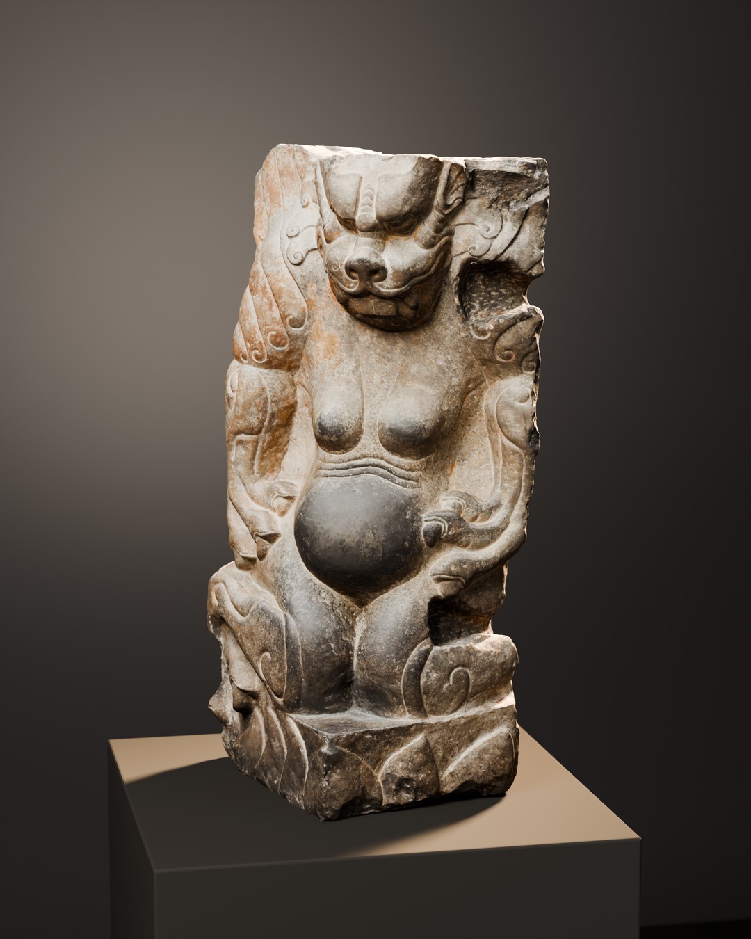 Kneeling winged monster
